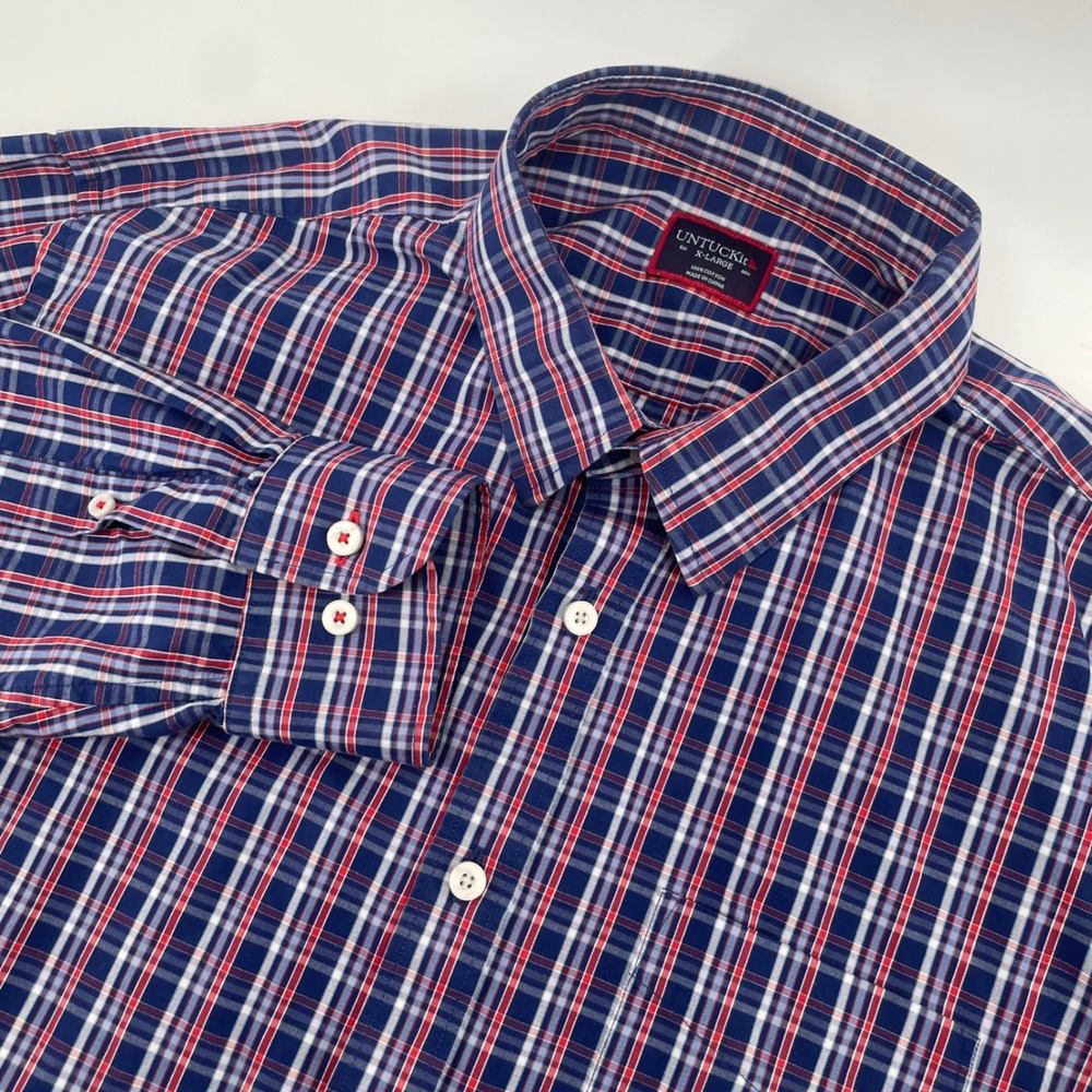 UNTUCKit Cormons Shirt Mens XL Blue Red Plaid Cotton Regular Fit